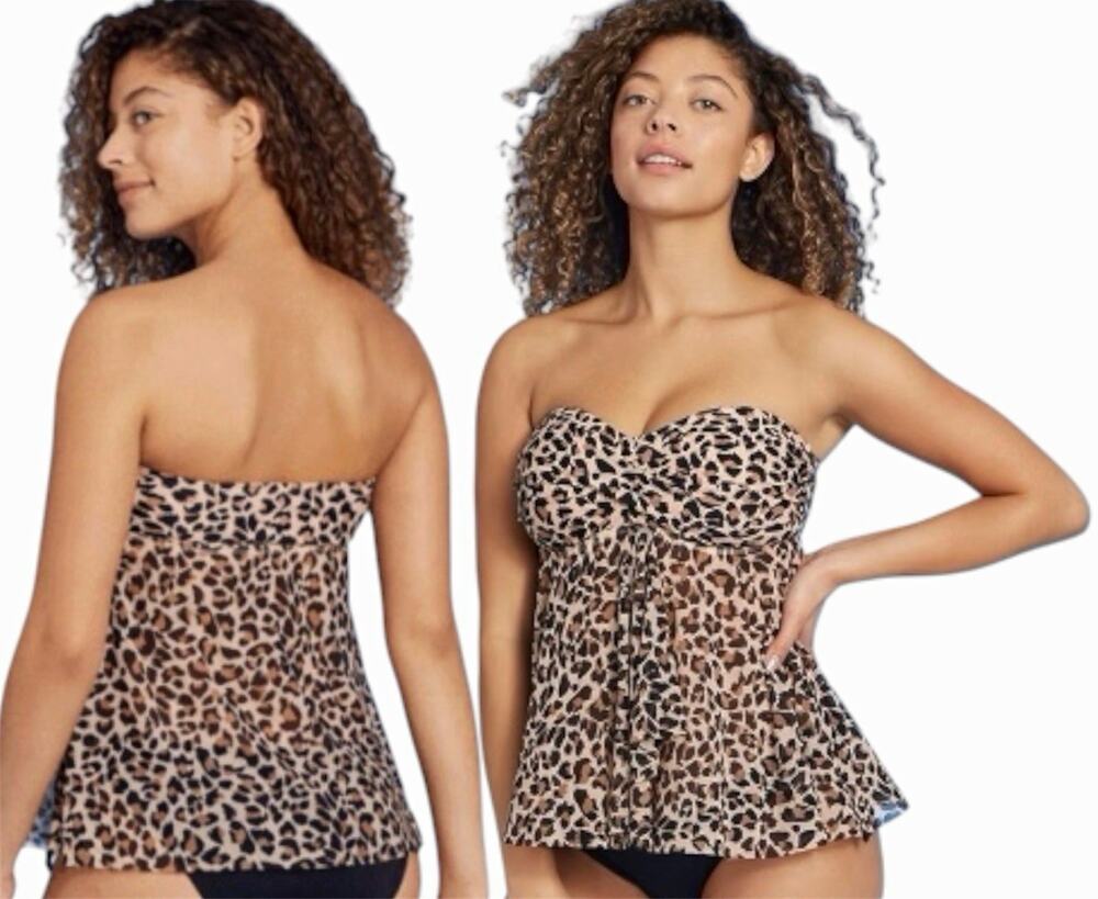 Kona Sol Animal Print Katseye-Vibe Bandeau Tankini Swim Mesh Top Size L